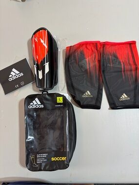adidas Messi Black and coral orange Soccer Shin Guard Set